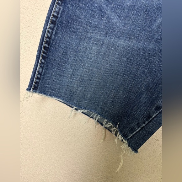 NWT Vintage Wrangler Dark Wash 8” Long Mid Rise Cut Off Upcycled Jean Shorts 31 - Picture 2 of 9